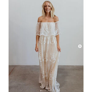 Baltic Born Off-Shoulder White Lace Mini Dress